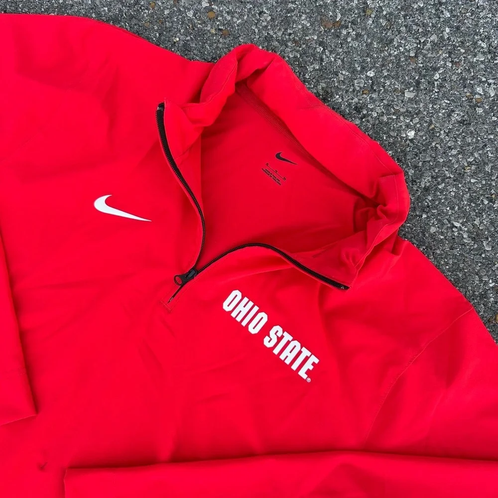 Nike Ohio State Buckeyes Mens XL Red Quarter Zip Hooded Windbreaker Jacket OSU